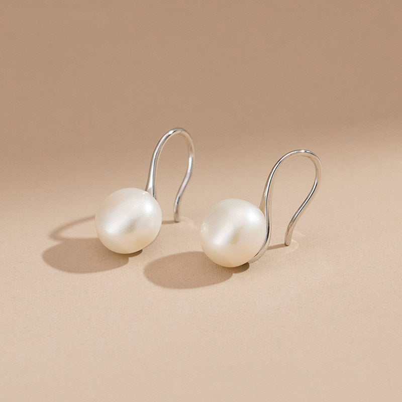 Women's Sier Natural Freshwater Pearl Ear For French Minority Graceful Earrings