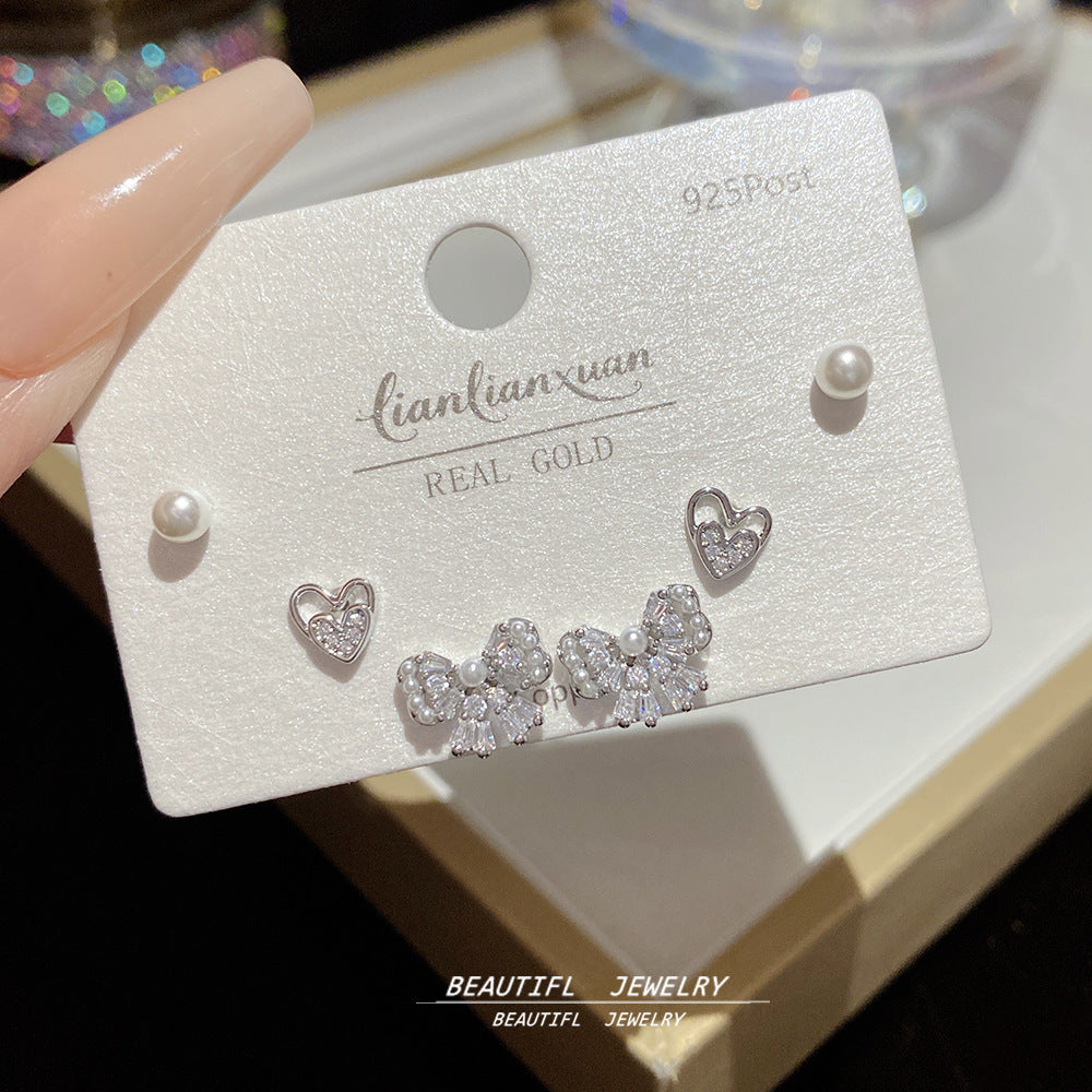 One Card Three Pairs Of Ear Sterling Sier Needle Rings