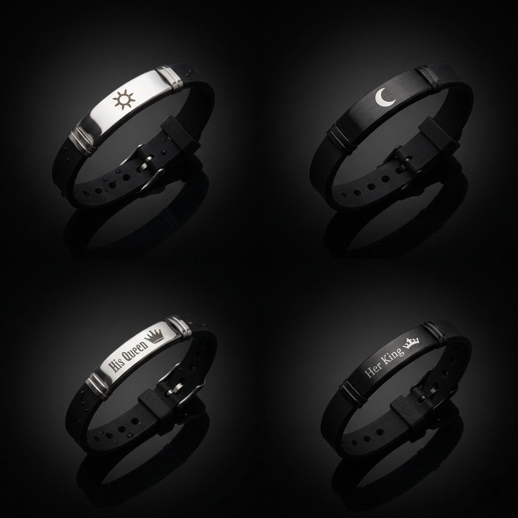 Couple Crown Letters Stainless Steel Silicone Bracelet
