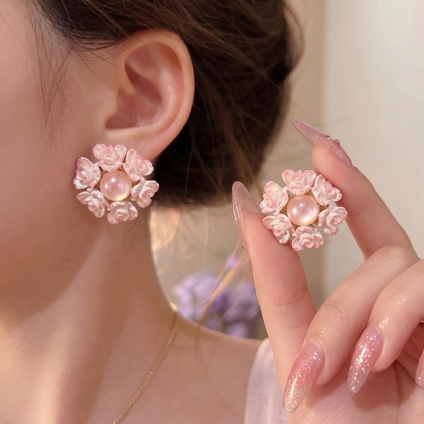 Women's Summer Cold Blue Flower For Seaside Vacation Style Niche Stud Earrings