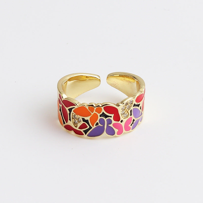 Women's Face Blue Leaf Slate Pattern Opening Adjustable Rings