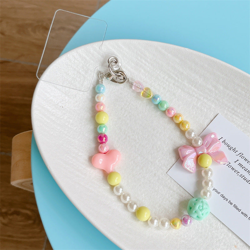 Women's Solid Beads Phone Case Handmade Lanyard Bracelet
