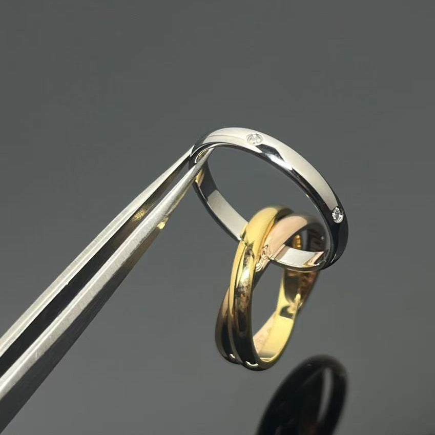 Khaki Three-ring Three-color Plated Couple Hand Rings