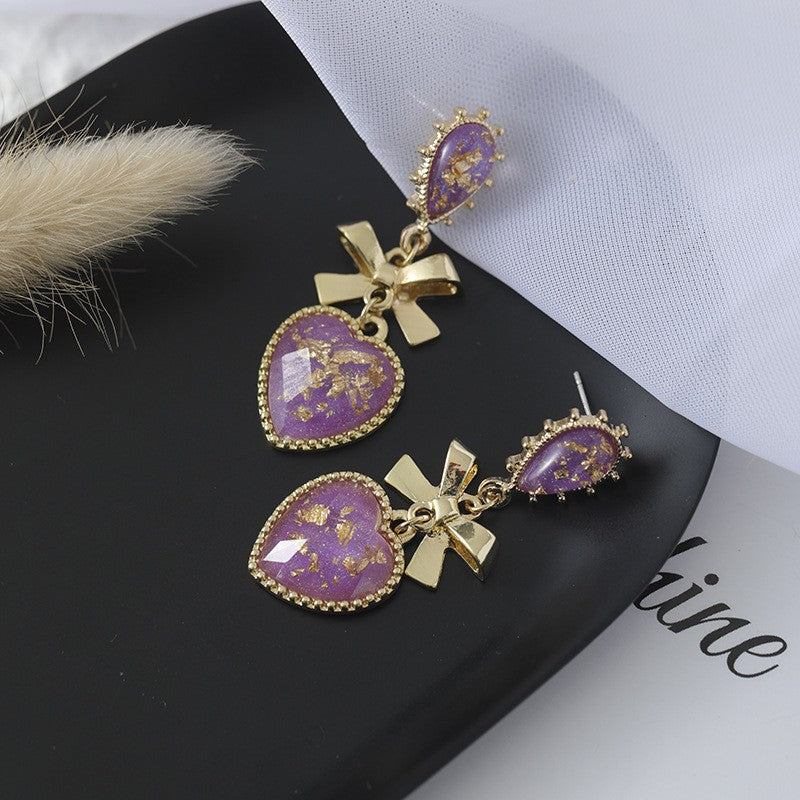 Needle Dream Resin Love Heart Water Drop Bow Ear Clip Stud Earrings