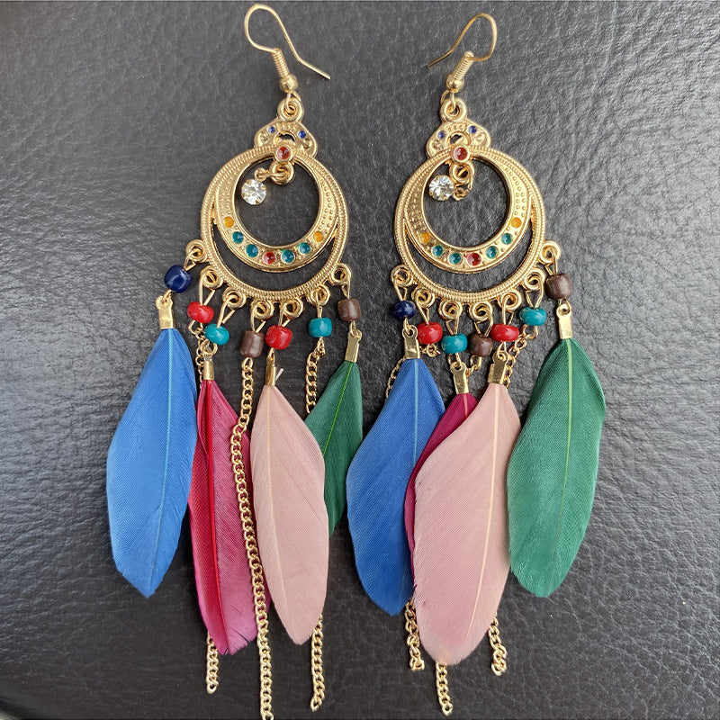 Yunnan Travel Long Vacation Temperament Feather Earrings