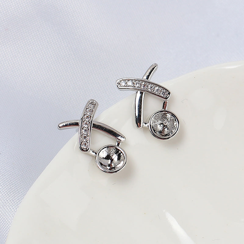 Women's Electroplated Real Gold X Type Zircon Pearl Auricular Needle Sier Stud Earrings