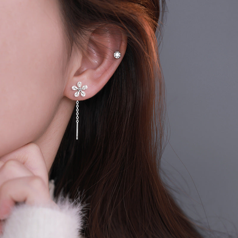 Flower Zircon Thread Financial Vae Gold Style Earrings