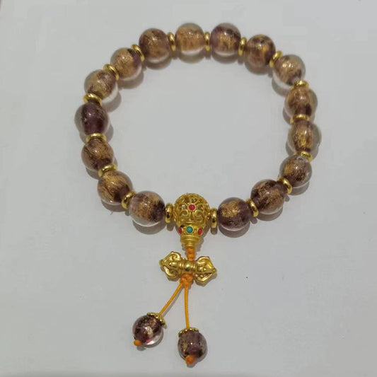 Gray Gold Foil Colored Glaze Vajra Three-way Lucky Beads Bracelet