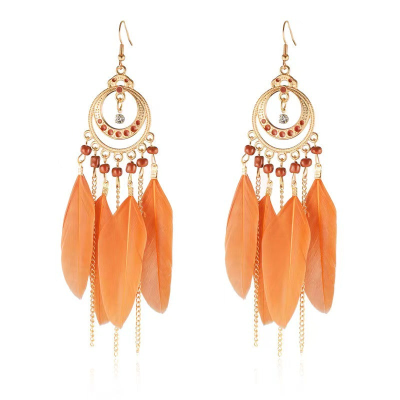 Women's Water Drop Ethnic Feather National Style Earrings