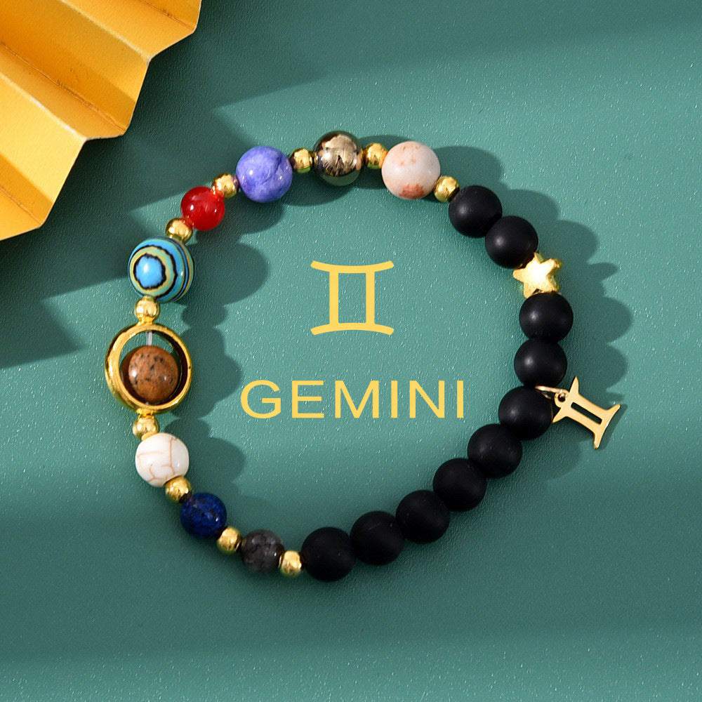 Planets Twee Constellations Natural Stone Blue Black Bracelet