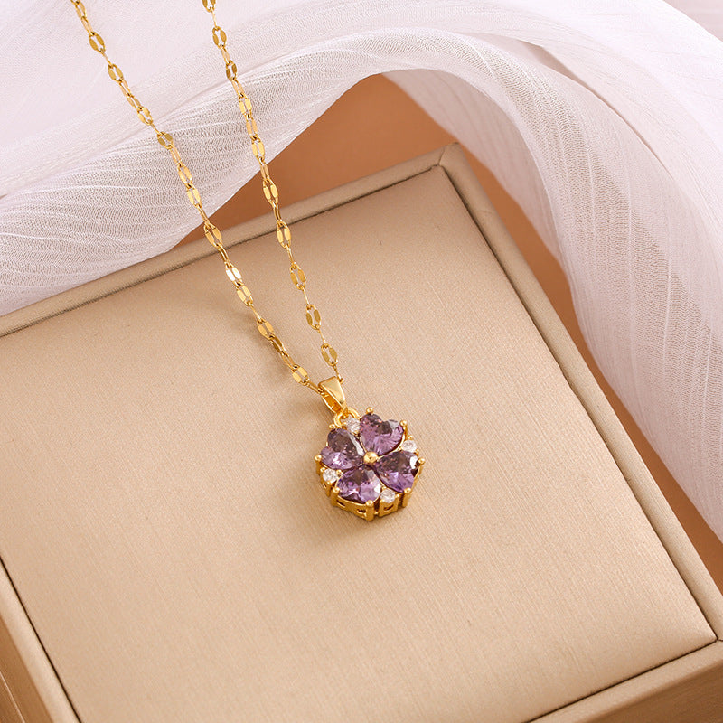 Women's Color Zircon Titanium Steel Clavicle Chain Necklace