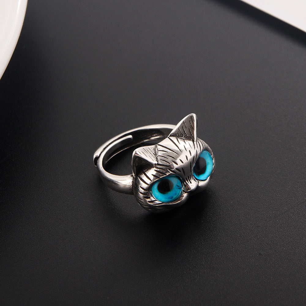 Fat Cat Blue Eyes Cute Alloy Pair For Couple Gift Ring