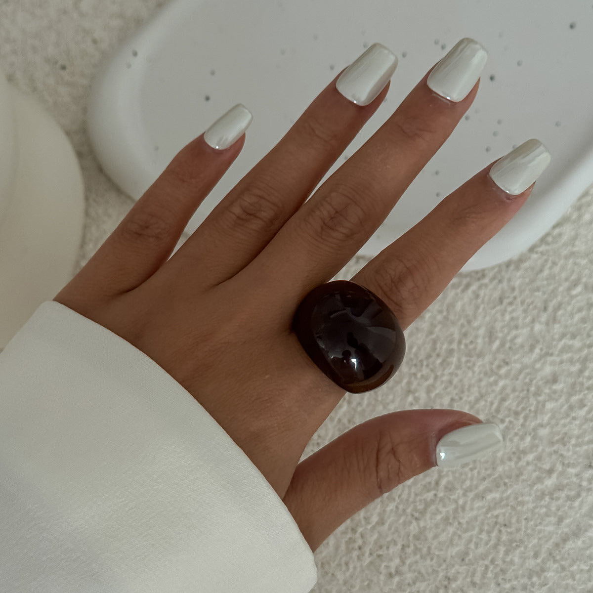Transparent Color Resin Niche Retro Twin Rings
