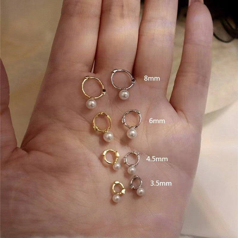 Super Mini Ear Nail Before Sleep Pearl Little Circle Extreme Stud Earrings