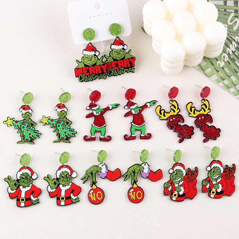 Christmas Niche Green Strange Acrylic Cartoon Earrings