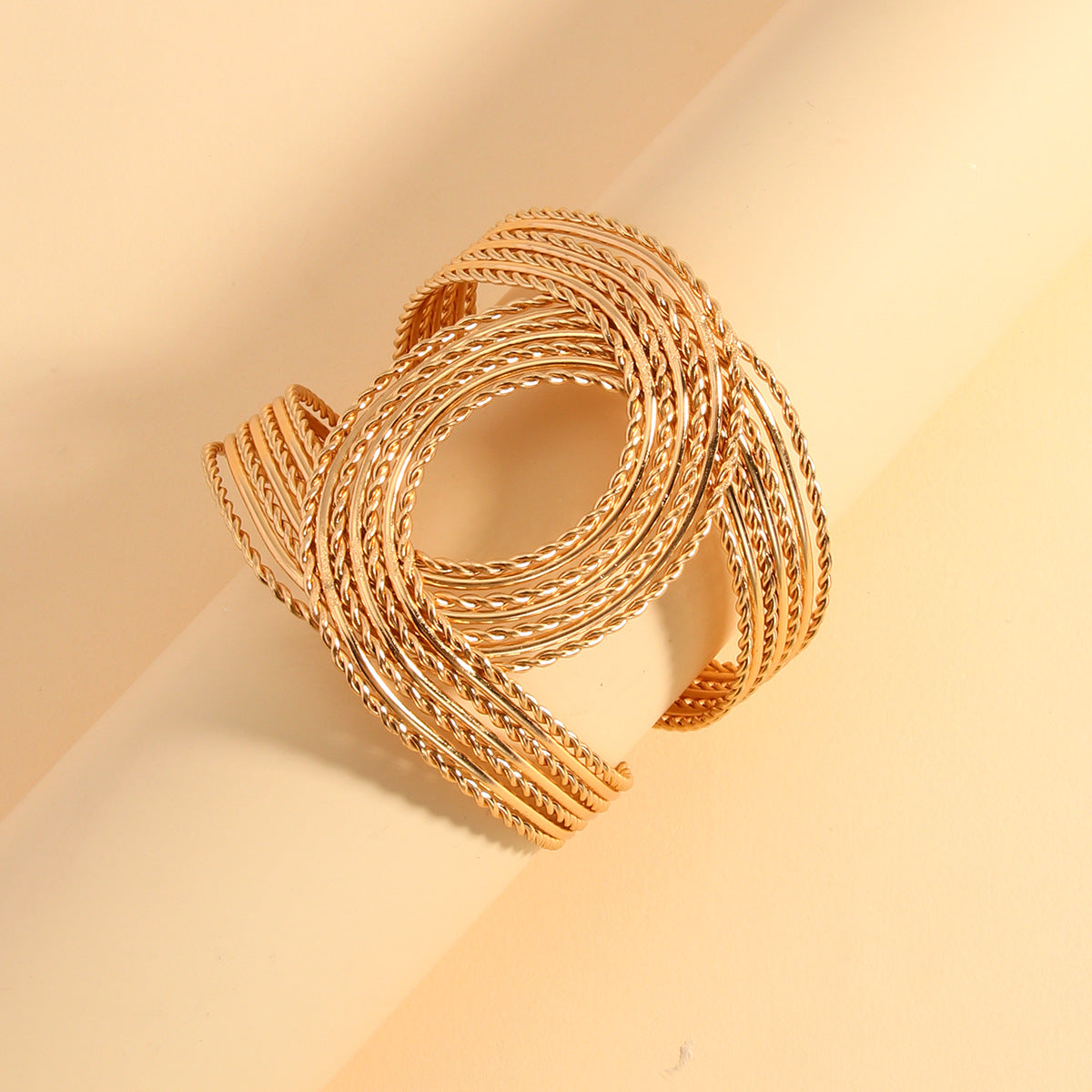 High-grade Geometric Circle Twist Open-end Exaggerated Cross Bracelet