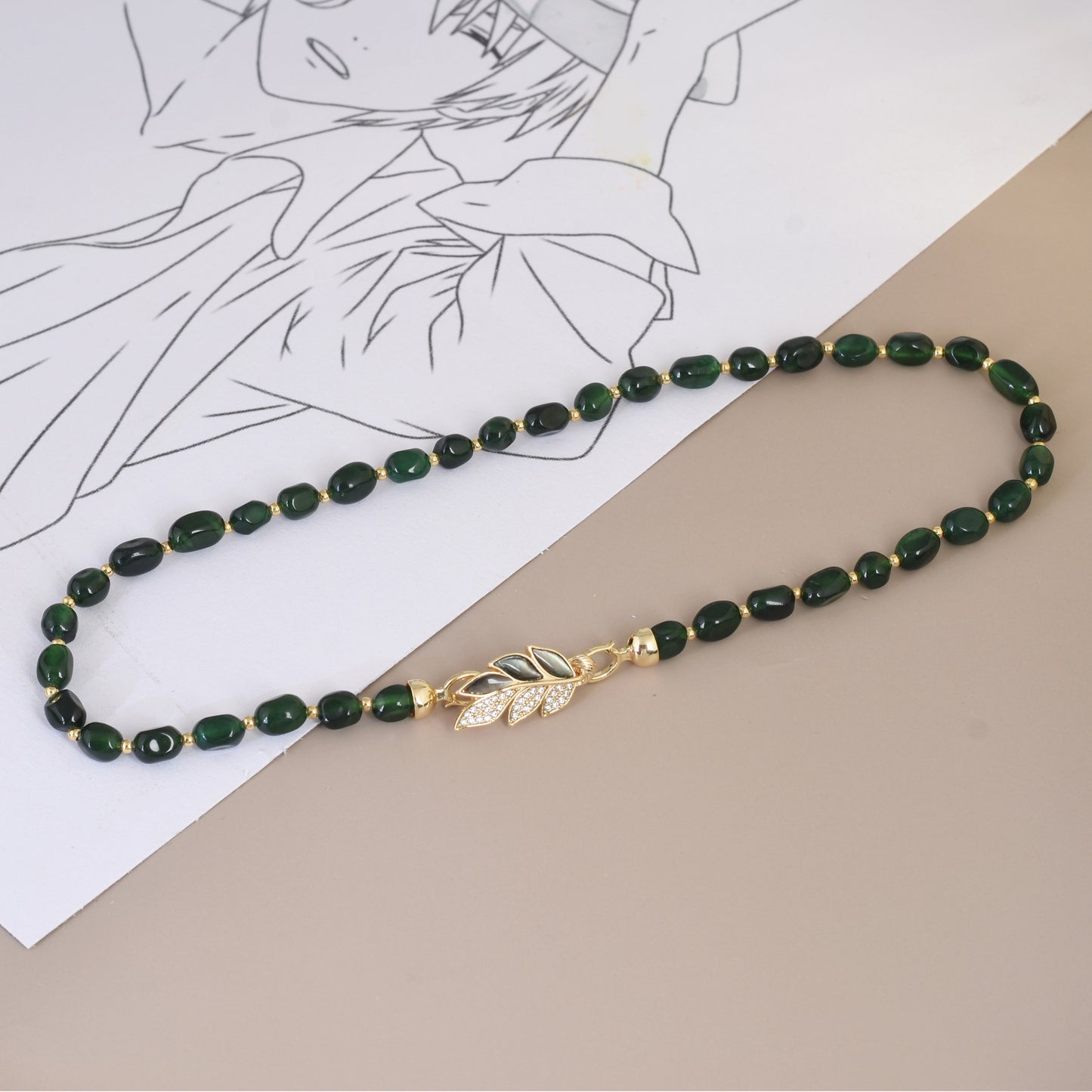 Vintage Green Agate Stone Beads High Necklaces