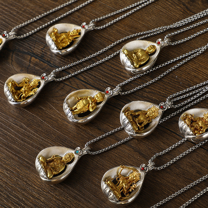 Women's & Men's Copper With Sier Sakyamuni Buddha Statue Necklaces