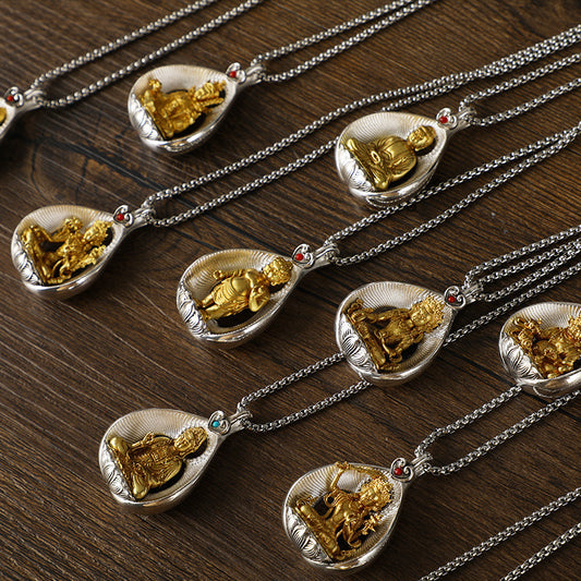 Women's & Men's Copper With Sier Sakyamuni Buddha Statue Necklaces