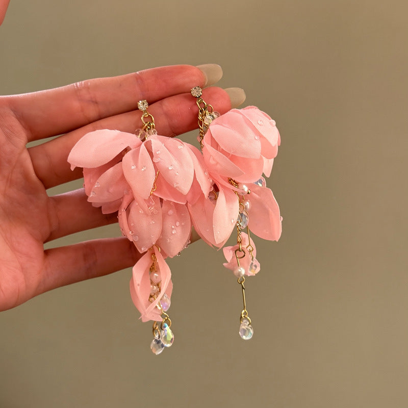 Dopamine Vacation Style Sier Needle Bead Flower Delicate Indie Earrings