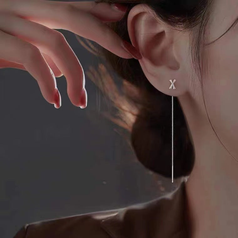Sier English Letters Trendy Light Luxury High-grade Elegant Face Slimming Ear Line