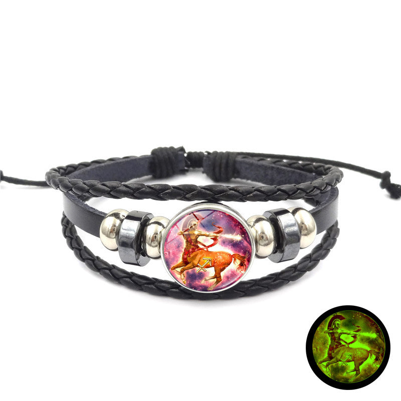 Time Stone Leather Woven Unisex Retro Punk Beaded Bracelets