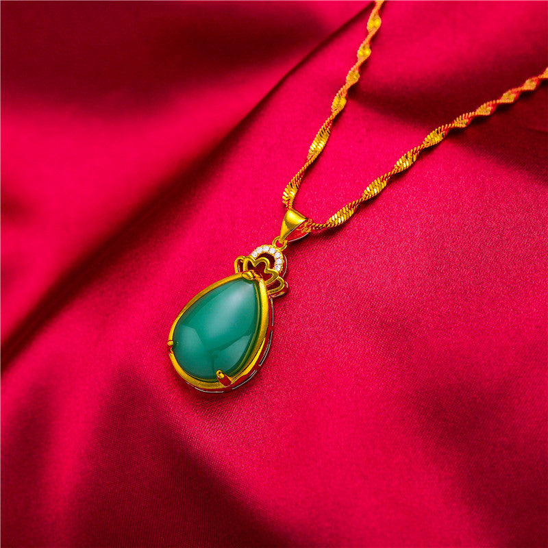 Placer Gold Peacock Imitation Green Chalcedony Female Copper Pendants