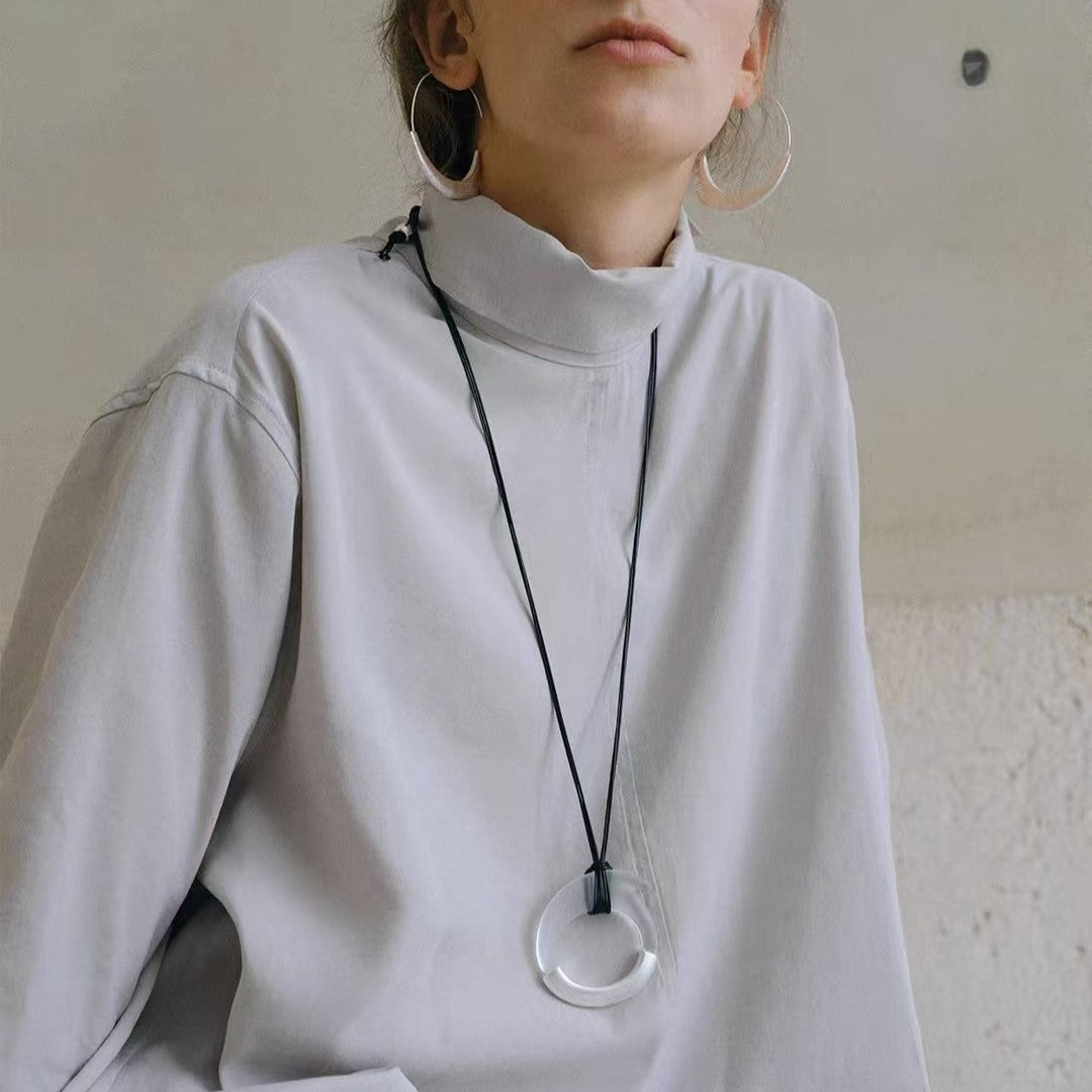 Women's Block Matte Long Simple Temperamental Retro Style Niche Design Necklace