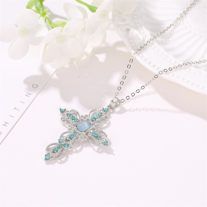Bohemian Cross Hollow Jeweled Clavicle Chain Necklace