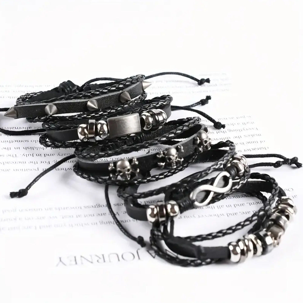 Men's Long-term Punk Alloy Skull Leather Suit Bracelet