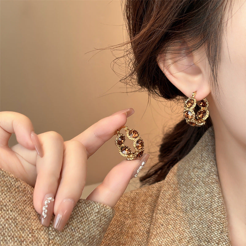 Fashionable Double Layer Hollow Zircon Circle Ear Buckle