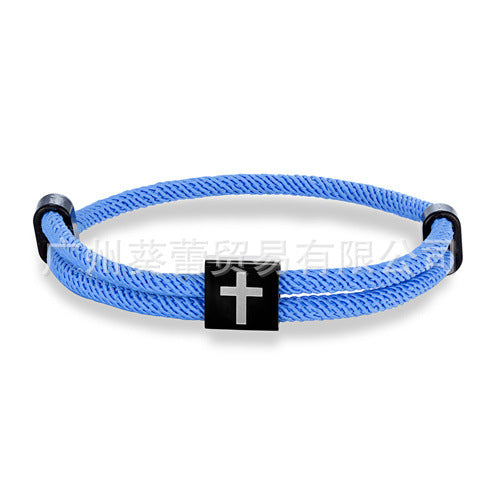 Classic Cross Carrying Strap Black Stainless Steel Bracelets