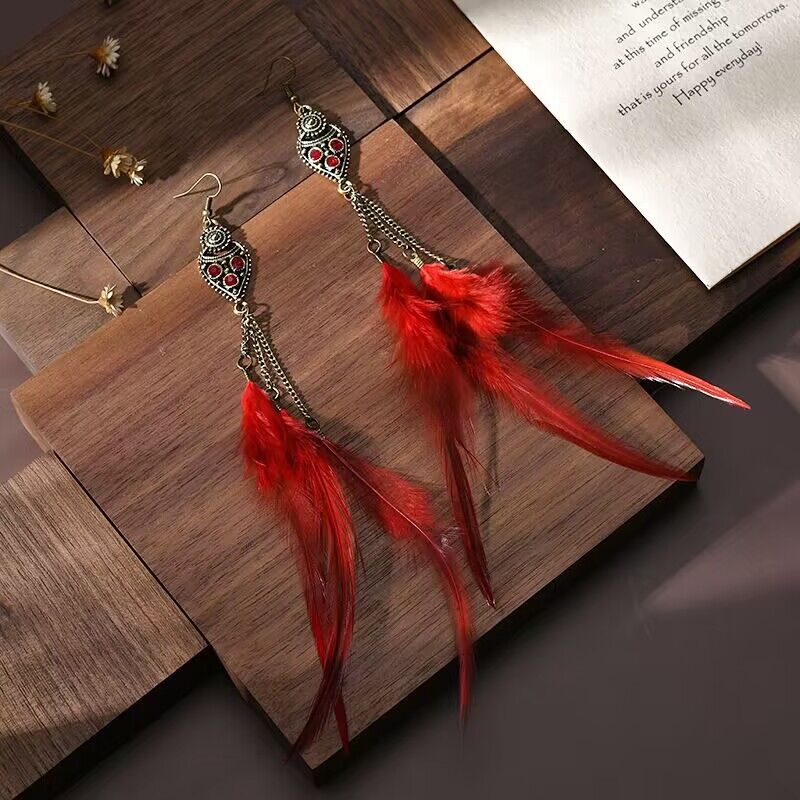 Chain Feather Ethnic Style Scenic Spot Earrings