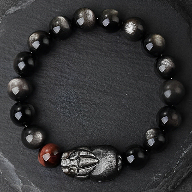 Men's & Women's Natural Gold Obsidian Double Buddha Beads Couple Bracelet