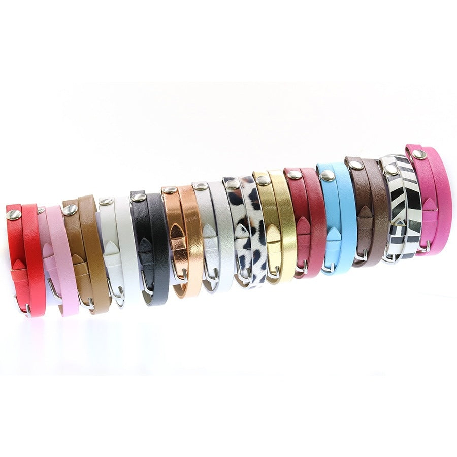 Leather Double Section Wrist Strap Bright Color Bracelet