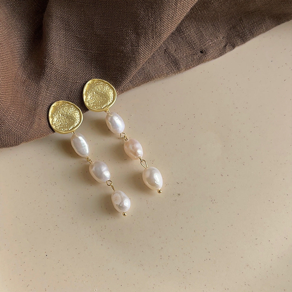 Retro Freshwater Pearl Ear Handmade Design Tassel Personality High Earrings