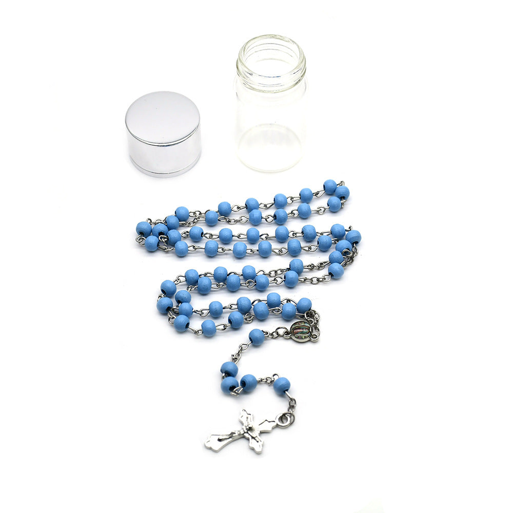 Creative Unique Glass Bottle Cross Rosary Necklaces