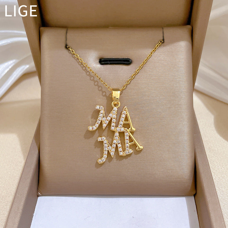 Women's Steel Full Diamond Letters Affordable Luxury Style Elegant Necklaces