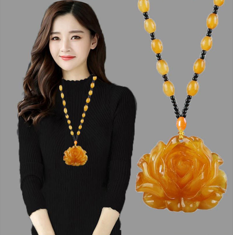 Light Luxury Minority Imitation Old Beeswax Mid-length Sweater Chain Necklaces