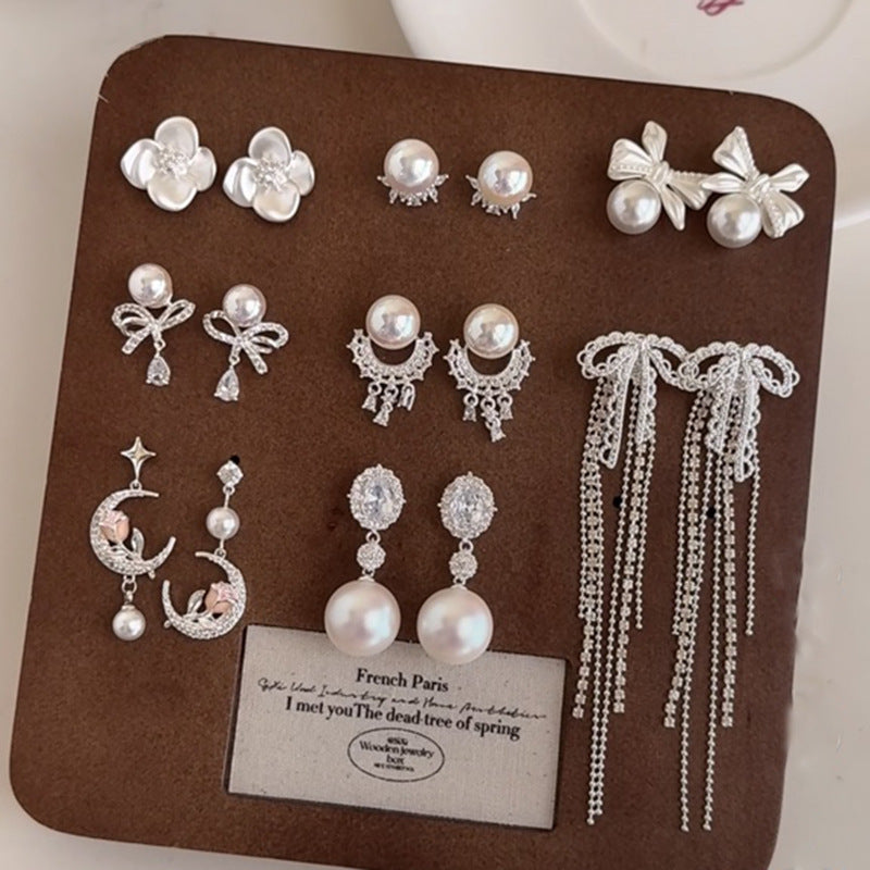 Women's Needle Zircon Bow Water Drop Tassel Simple Fashion Stud Earrings