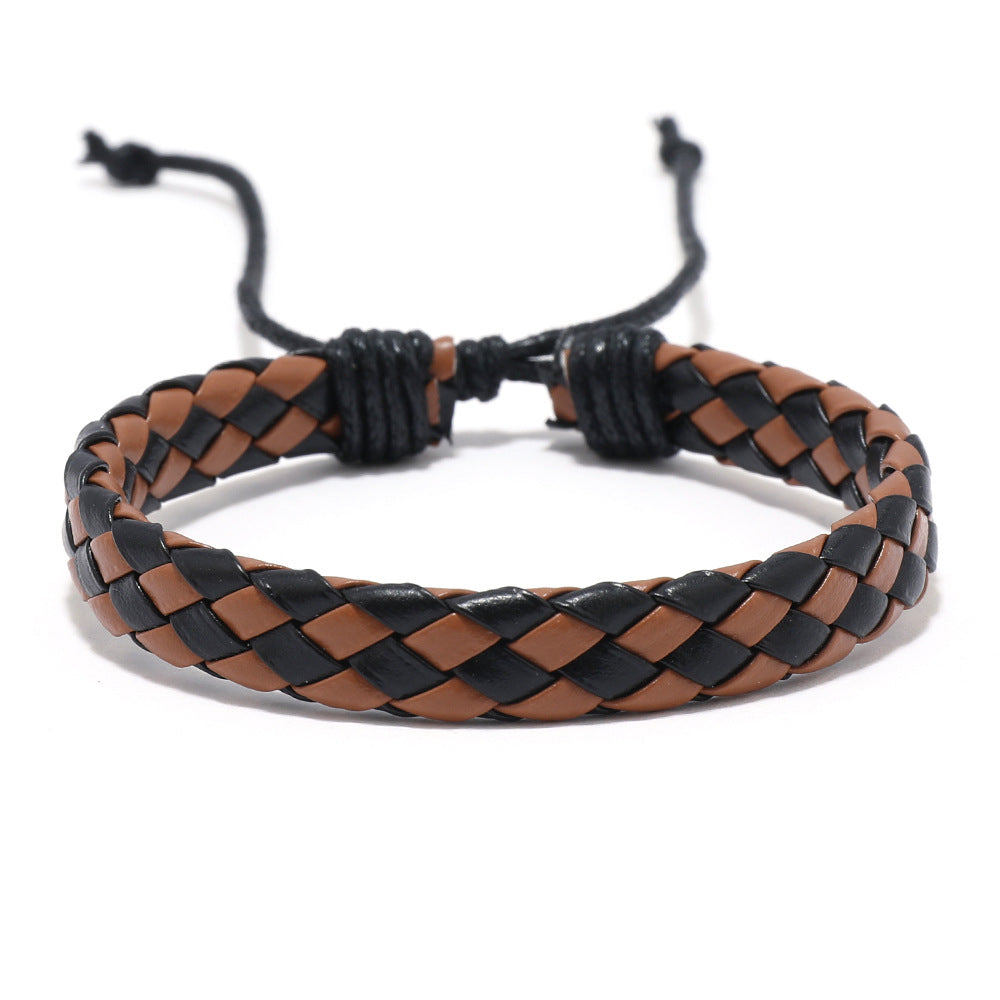 Hand-woven Black Leather Cord Adjustable Unisex Bracelets