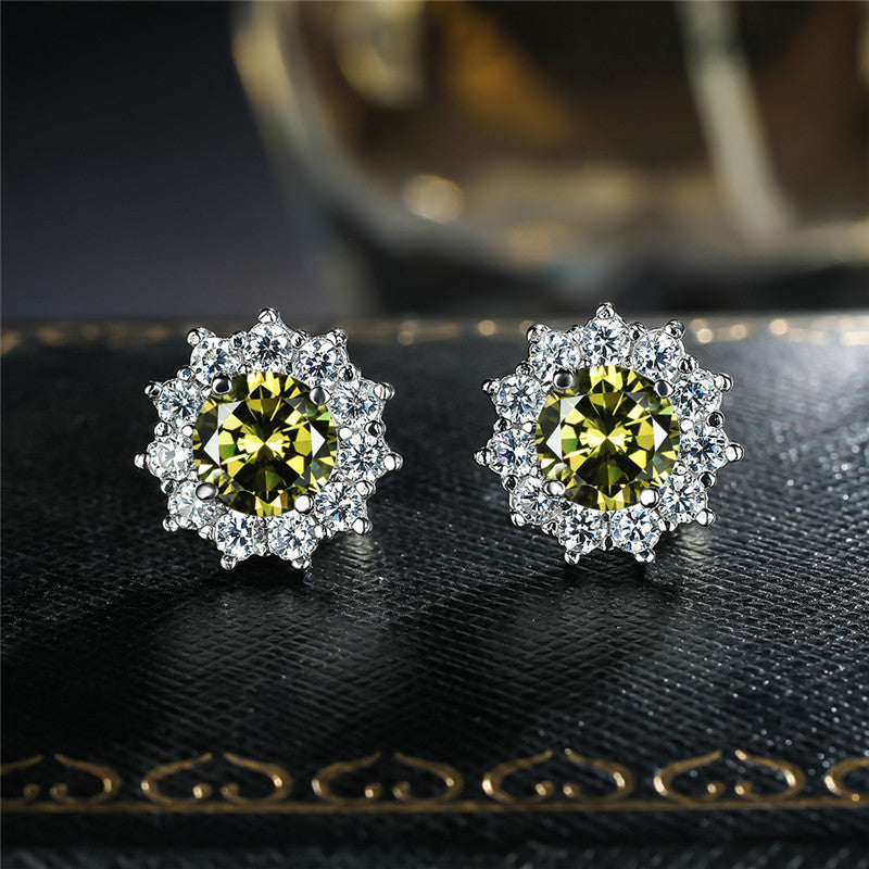 Women's Snowflake Pink Diamond Zircon Fashion Sunflower Stud Earrings