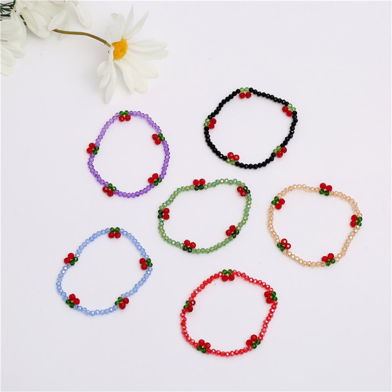 Crystal Cherry Female Korean Style Hand-woven Bracelet