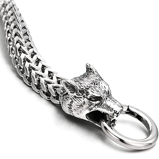 Men's Stainless Steel Retro Personalized Viking Wolf Head Bracelets