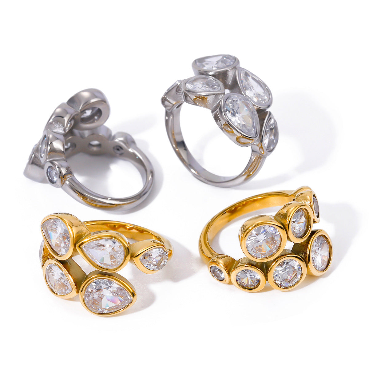 Popular Gold Stainless Round Open-end Zircon Rings