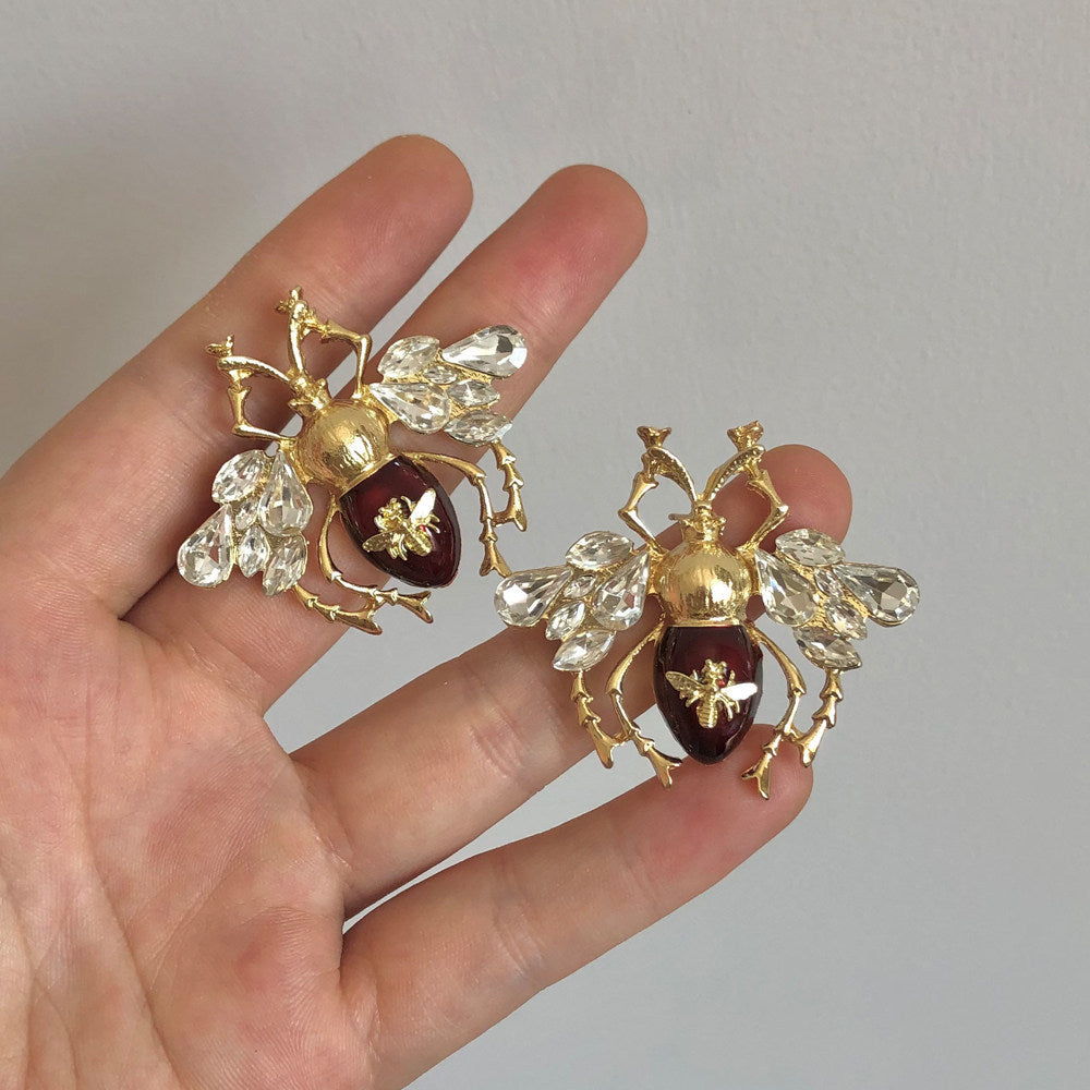 Sier Needle Metal Rhinestone Little Bee High Sense Niche Retro Rings