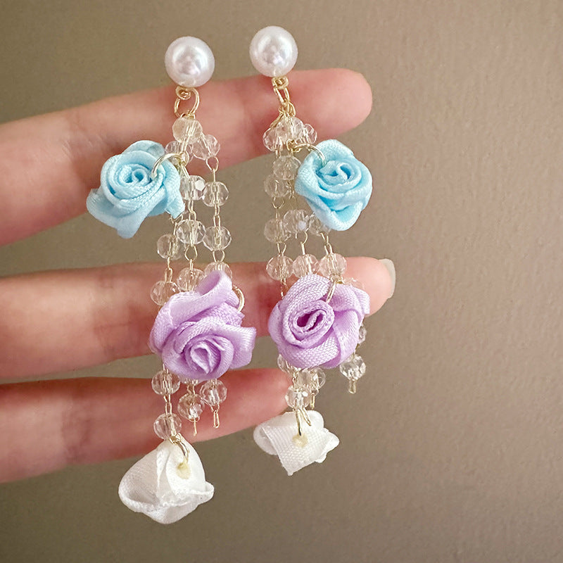 Super Fairy Fresh Mori Sweet Elegance Long Wild Handmade Pearl Earrings