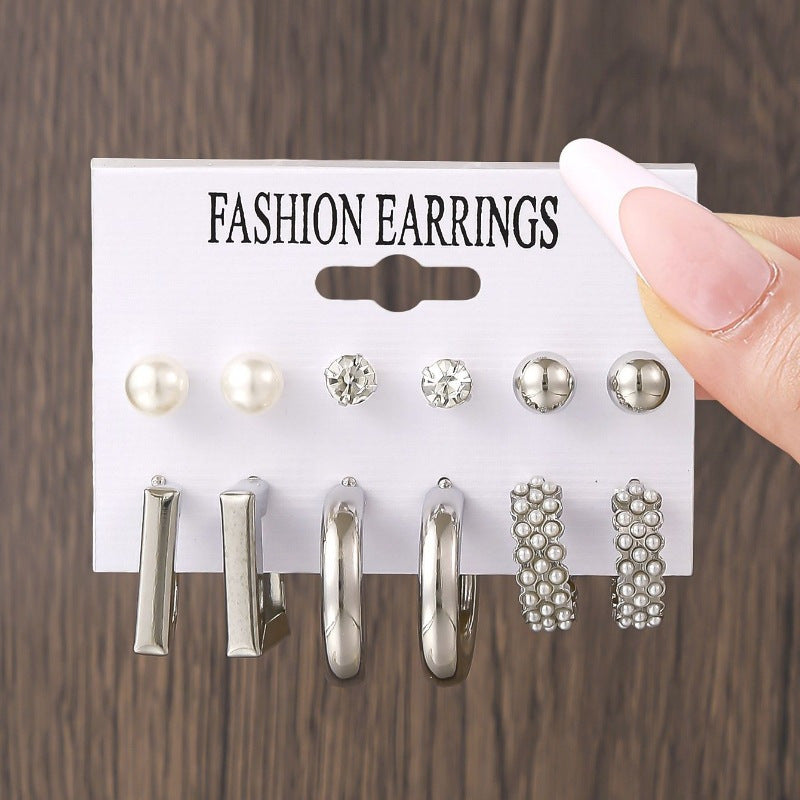 Women's Pearl Alloy Square Geometric Combination Earrings