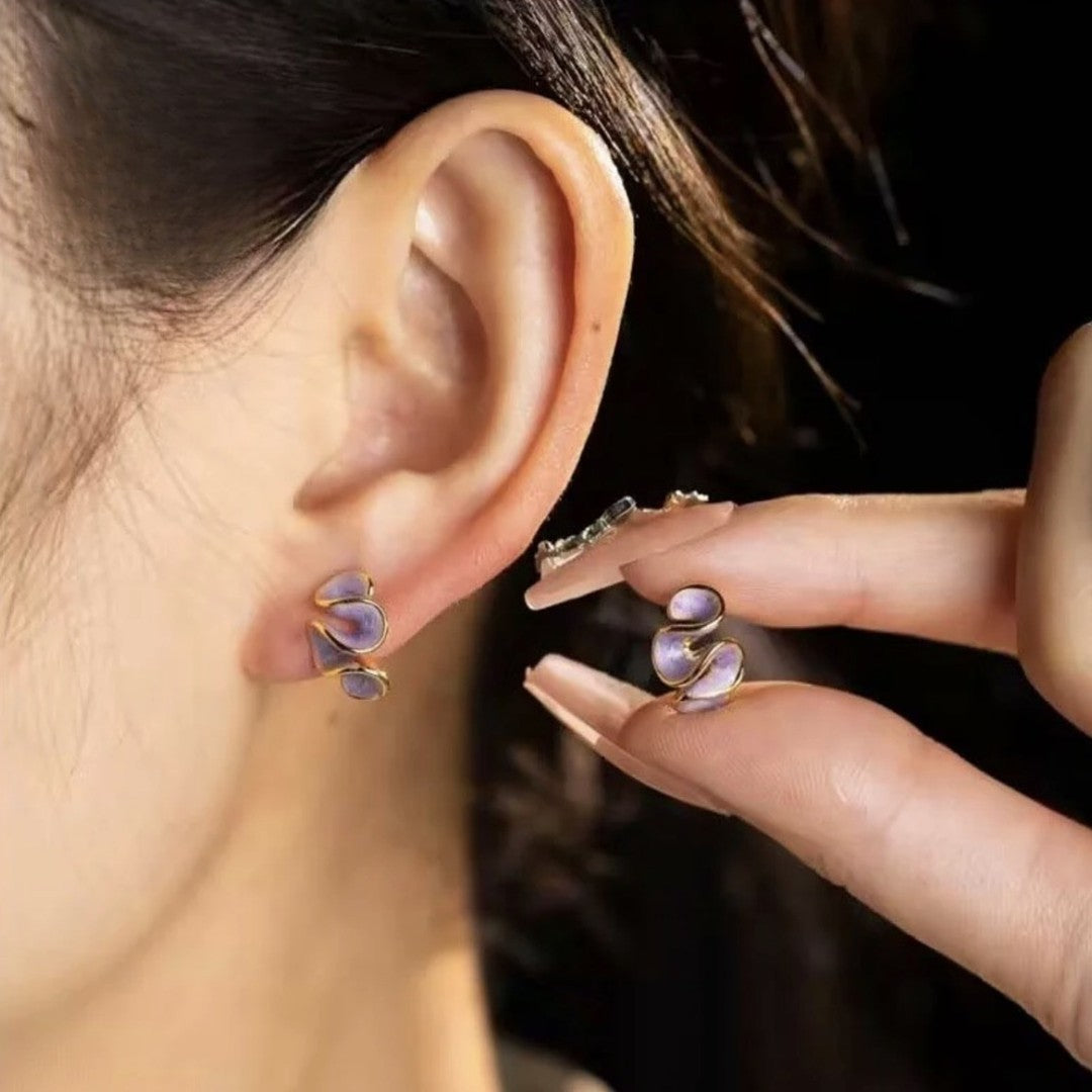Women's Fresh Sweet Purple Enamel Drip Glazed Flower For Fashion Ruffles Earrings