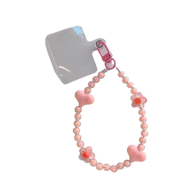 Women's Bow Beads Mobile Phone Lanyard Charm Pearl Love Short Bracelet